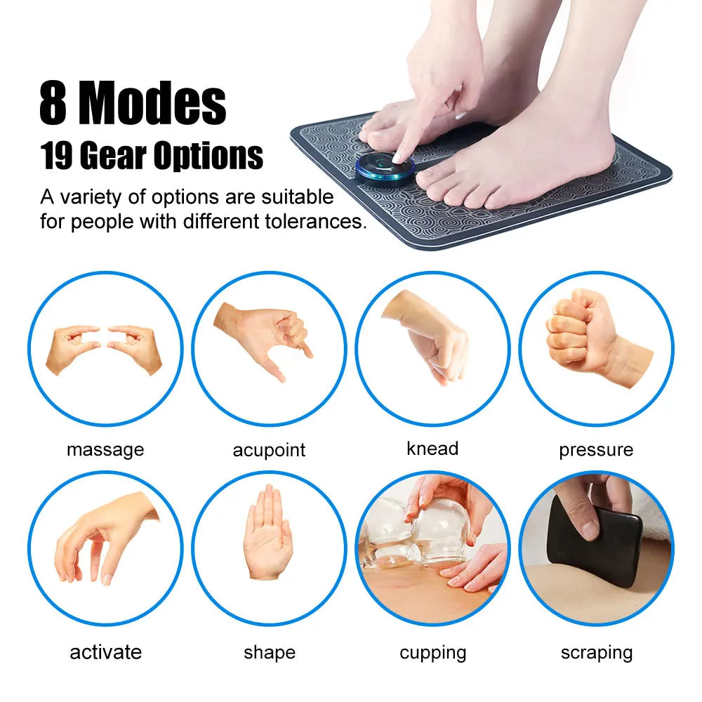 Tens Foot Massager Mat Electric EMS Portable Foldable Pad Relief Pain Reflexology Foot Acupoint Massage Pulse Muscle Stimulation