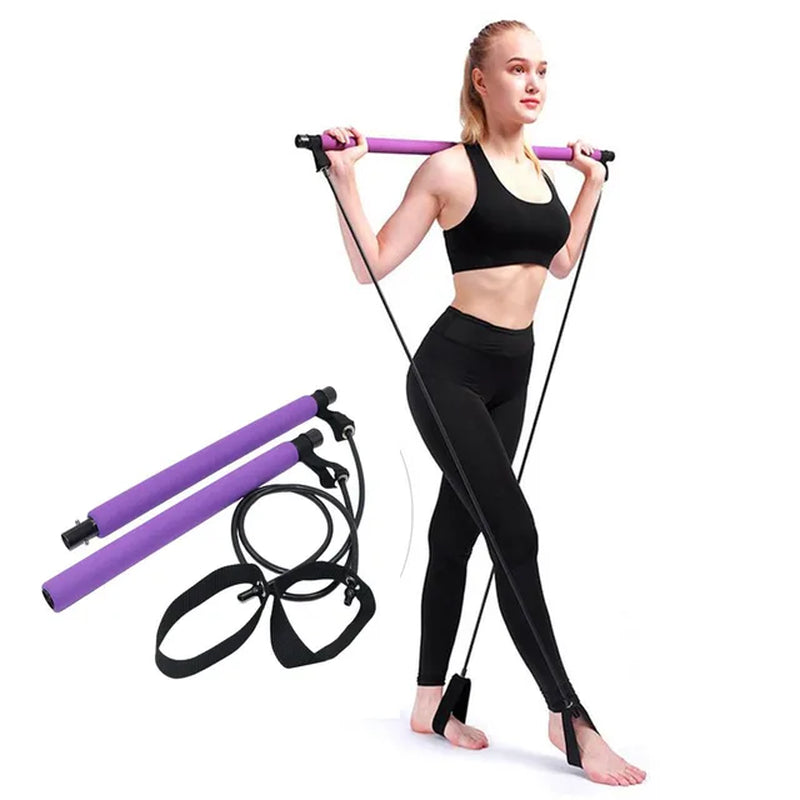 Portable Pilates Bar Kit with Resistance Bands Multifunctional, Yoga Pull Rod Chest Expanding Fitness Workout Bar