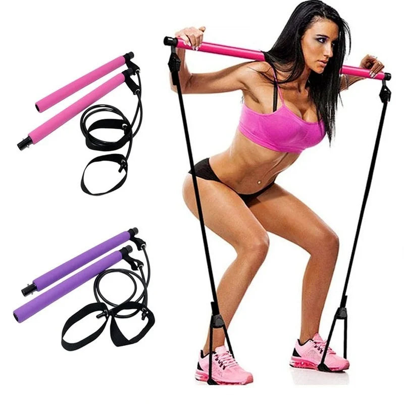 Portable Pilates Bar Kit with Resistance Bands Multifunctional, Yoga Pull Rod Chest Expanding Fitness Workout Bar