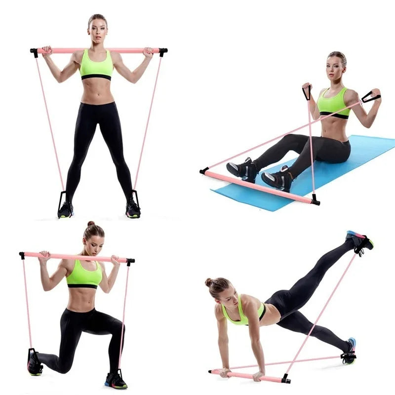 Portable Pilates Bar Kit with Resistance Bands Multifunctional, Yoga Pull Rod Chest Expanding Fitness Workout Bar