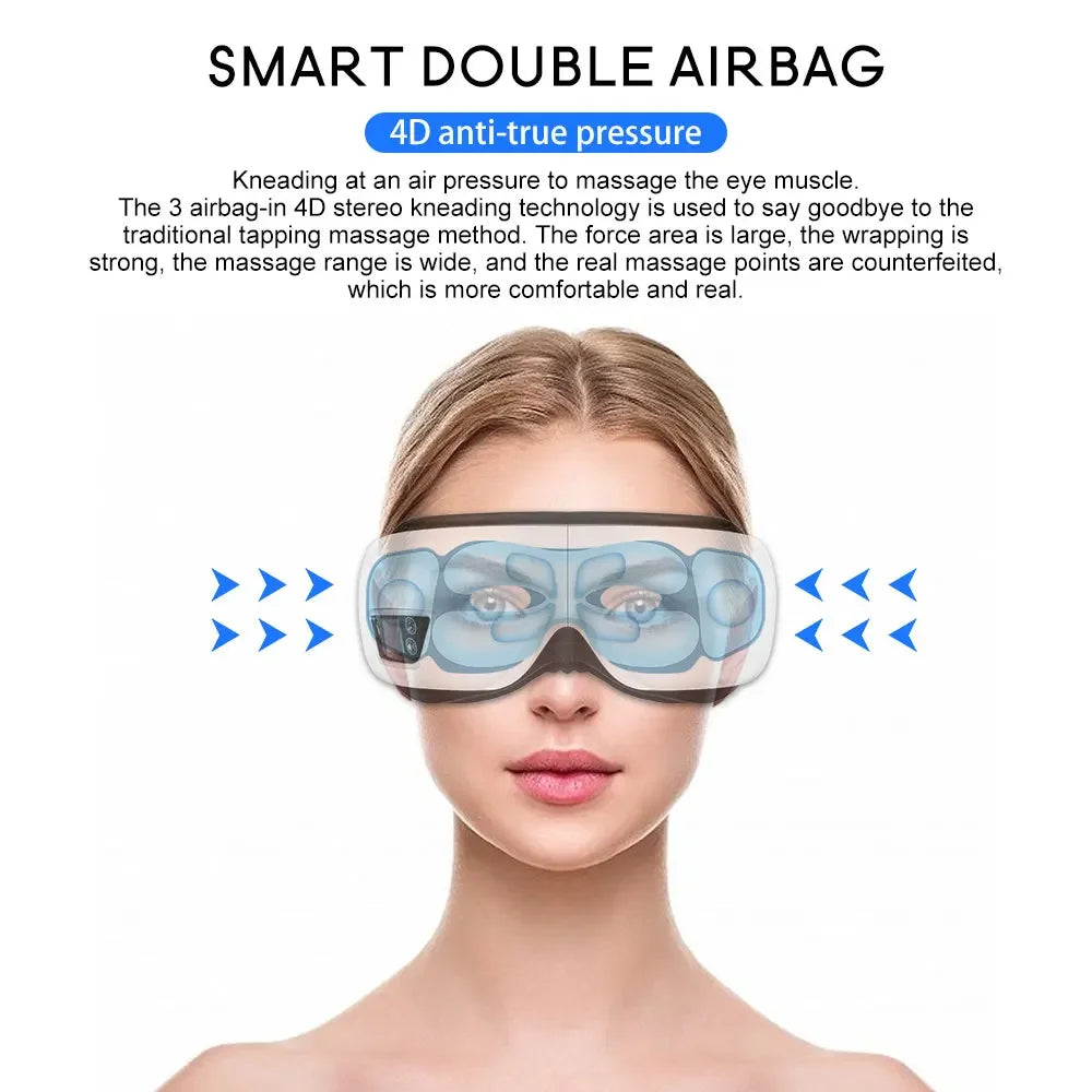 Eye Massager, 6D Smart Airbag Vibration Bluetooth, Eye Care Instrument, Hot Compress Bluetooth Eye Massage, Glasses Fatigue Pouch