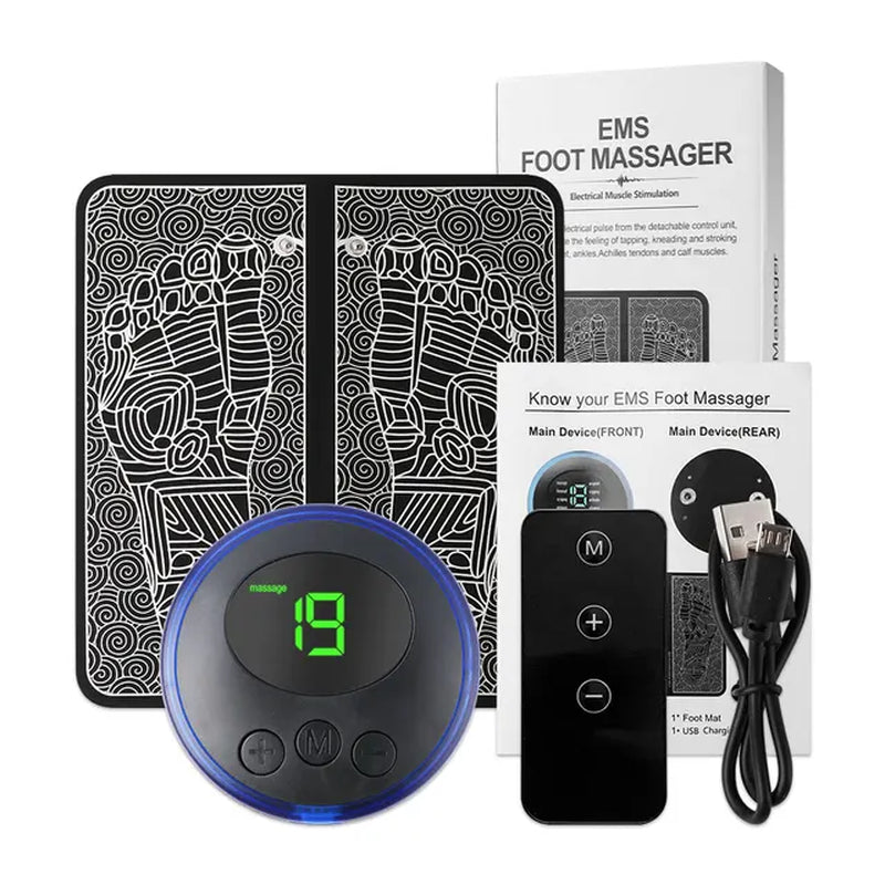 Tens Foot Massager Mat Electric EMS Portable Foldable Pad Relief Pain Reflexology Foot Acupoint Massage Pulse Muscle Stimulation