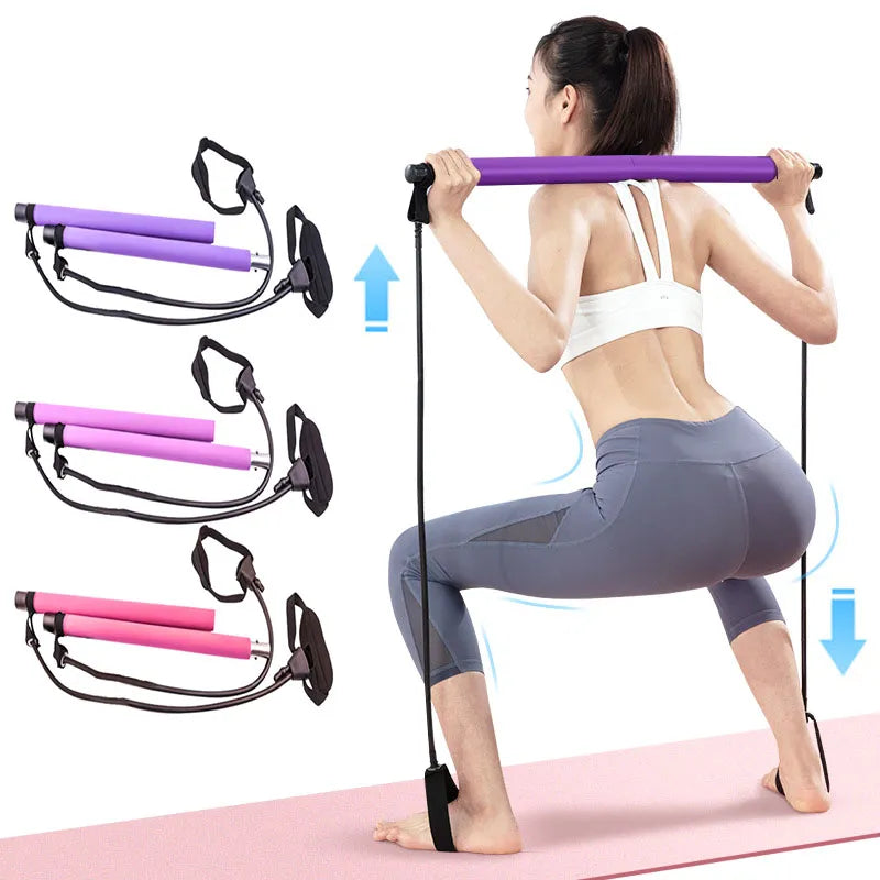 Portable Pilates Bar Kit with Resistance Bands Multifunctional, Yoga Pull Rod Chest Expanding Fitness Workout Bar