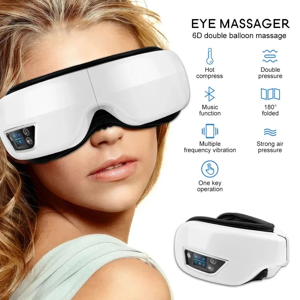 Eye Massager, 6D Smart Airbag Vibration Bluetooth, Eye Care Instrument, Hot Compress Bluetooth Eye Massage, Glasses Fatigue Pouch