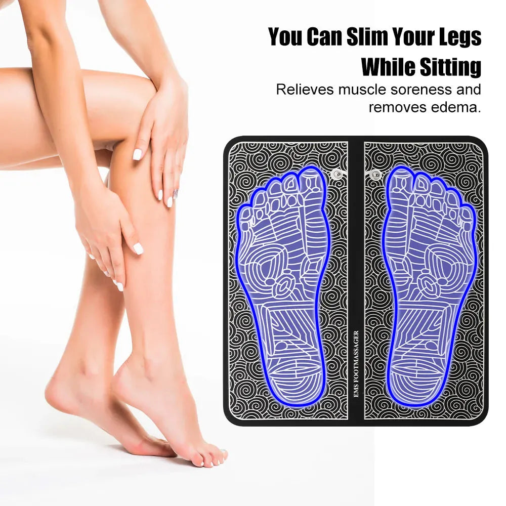 Tens Foot Massager Mat Electric EMS Portable Foldable Pad Relief Pain Reflexology Foot Acupoint Massage Pulse Muscle Stimulation